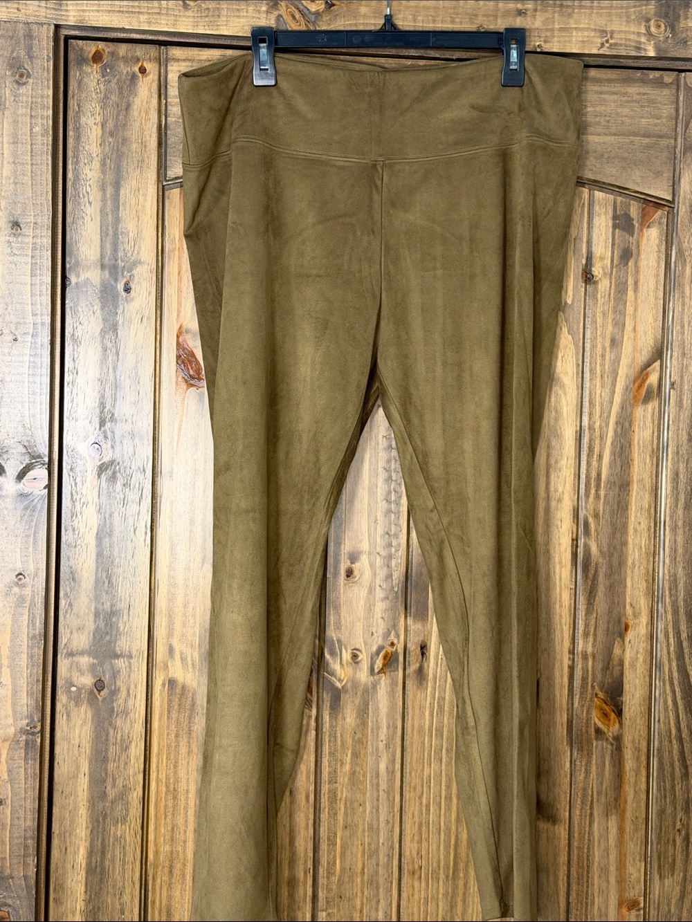 Soft Surroundings Olive Green Suede-Look High-Rise Leggings